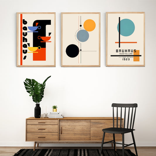 Bauhaus Ahşap Kanvas Tablo 3'lü Set