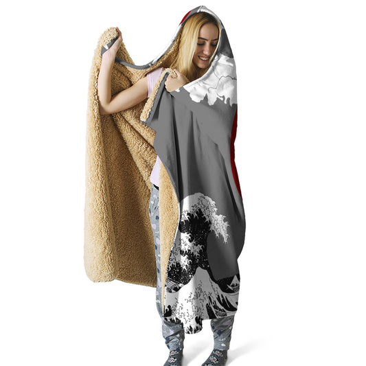 Japanese Wave Hooded Blanket