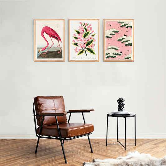 Flamingo Ahşap Kanvas 3'lü Tablo Seti 30x42 cm
