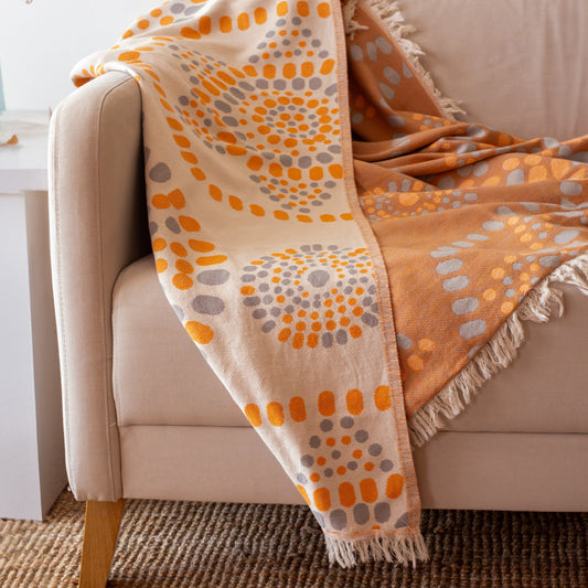 Orange Circle Cotton Jacquard Woven TV Blanket