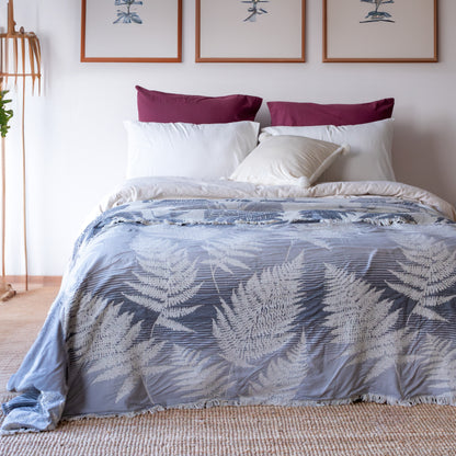 Palm Leaf Jacquard Embossed Woven Cotton Double Bedspread Gray 225x250 cm