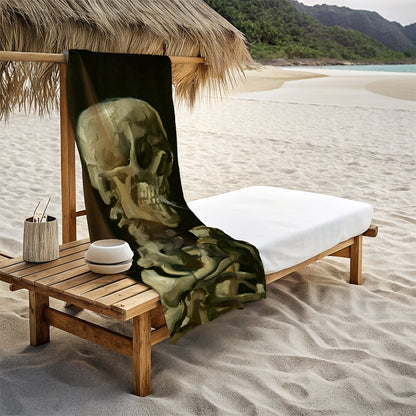 Skull of a Skeleton with Burning Cigarette Beach Towel