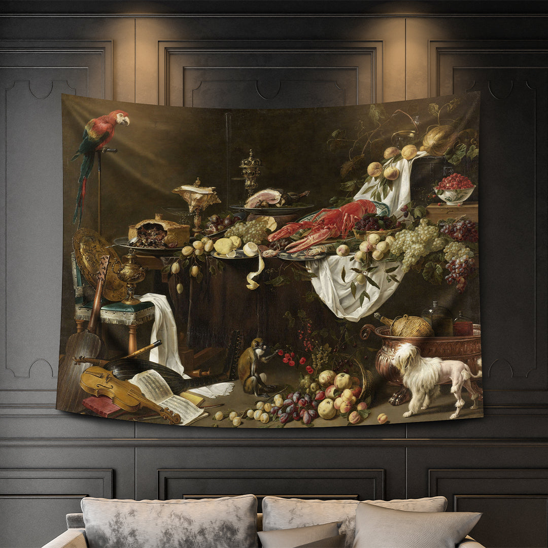 Banquet Still Life, 1644 - Duvar Örtüsü - 130cm x 100cm - Adriaen Van Utrecht
