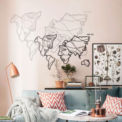 Faces of World Map Metal Wall Decoration